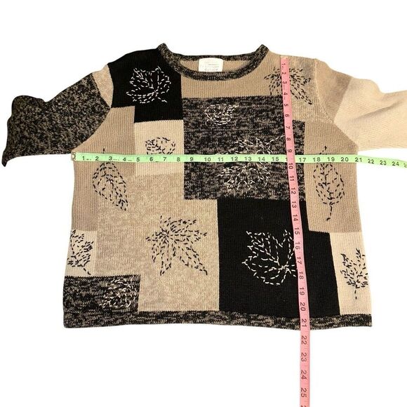 Vintage Y2K Christopher & Banks Sweater M | Patchwork Leaf Embroidered Fall Knit - Picture 7 of 7